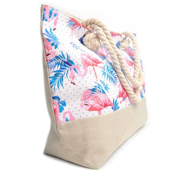 Flamingo and Palm Leaves Rhinestone Tote Bag - XXL - NWT - Picture 6 of 10